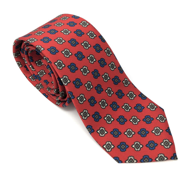 Recycled Plastic Italian Printed Diamond Floral Vintage Red Tie - Wilmok