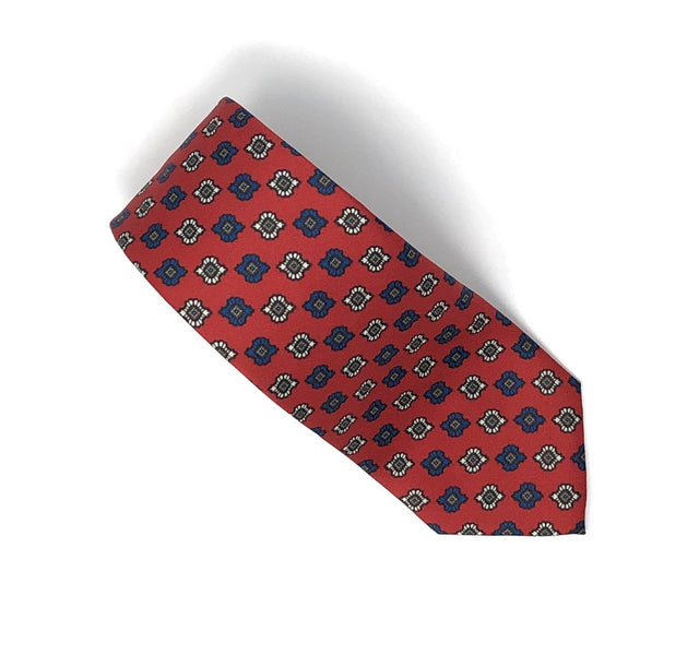 Recycled Plastic Italian Printed Diamond Floral Vintage Red Tie - Wilmok