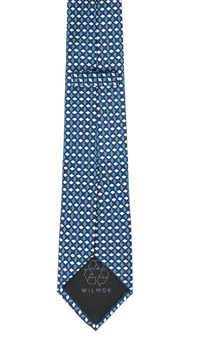 Recycled Plastic Italian Printed Geometric Blue Small Tie - Wilmok