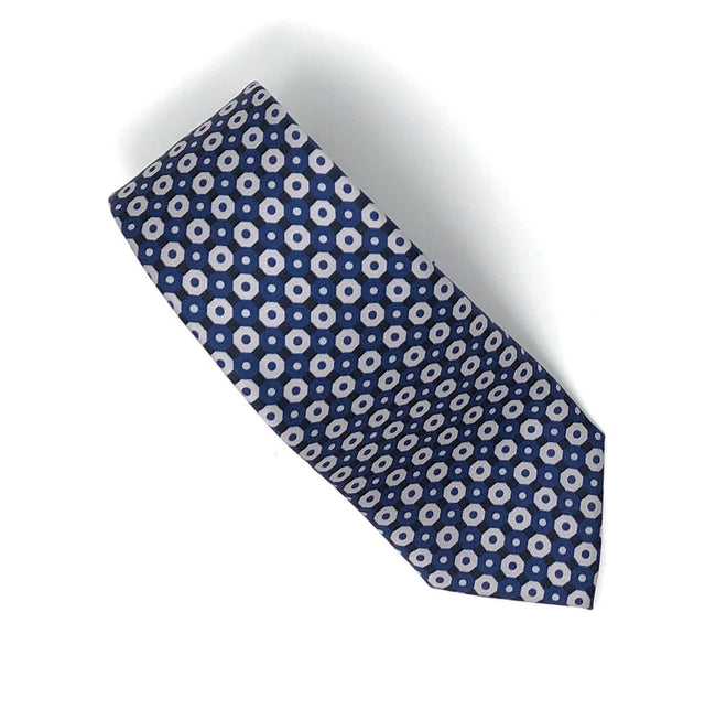 Recycled Plastic Italian Printed Geometric Vintage Pattern Blue Tie - Wilmok