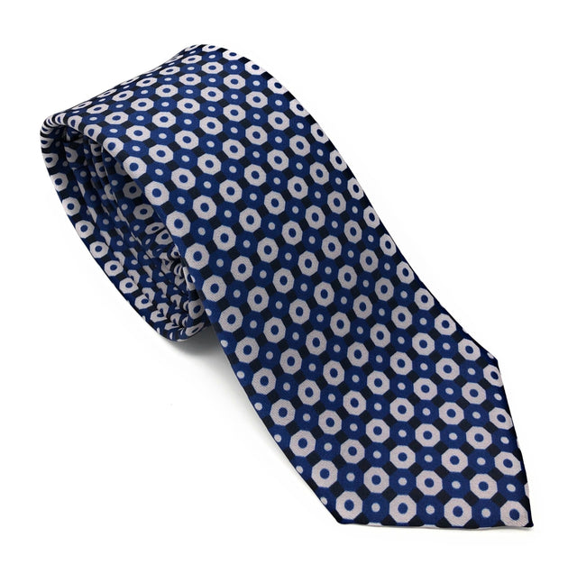 Recycled Plastic Italian Printed Geometric Vintage Pattern Blue Tie - Wilmok
