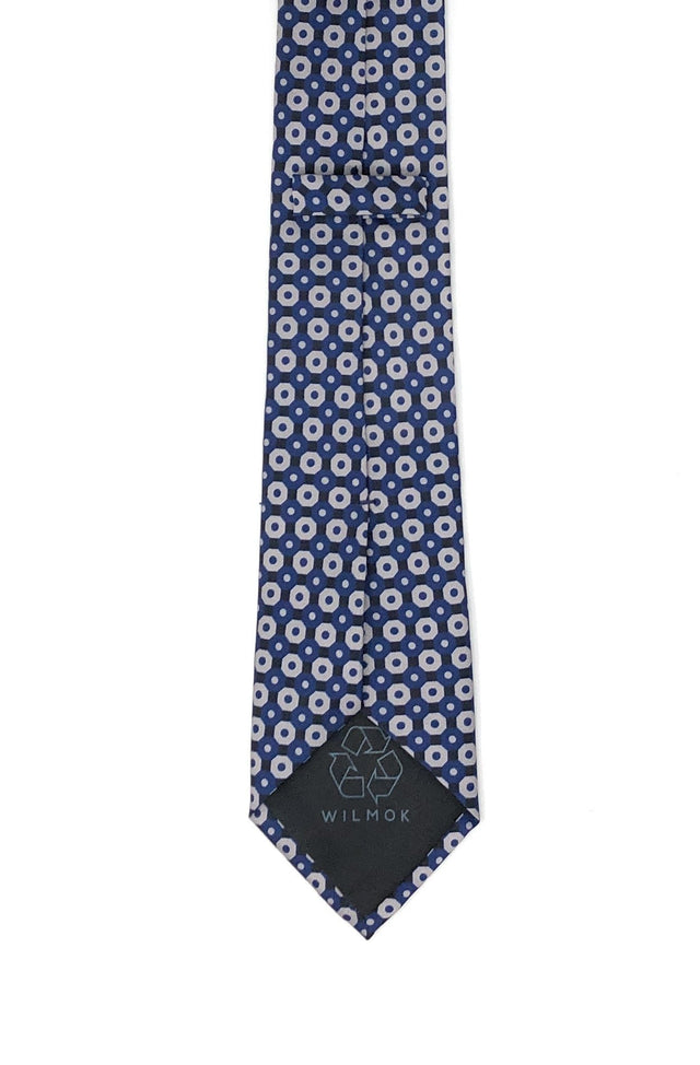 Recycled Plastic Italian Printed Geometric Vintage Pattern Blue Tie - Wilmok