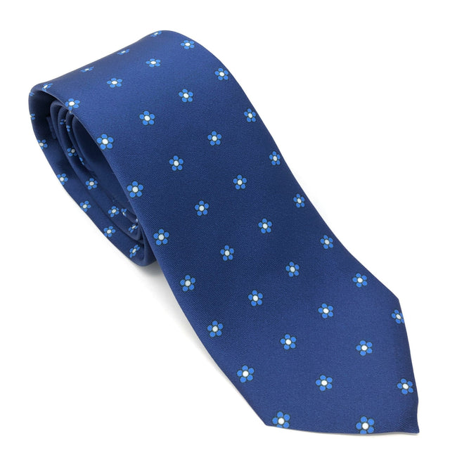 Recycled Plastic Italian Printed Micro Floral Blue Tie - Wilmok