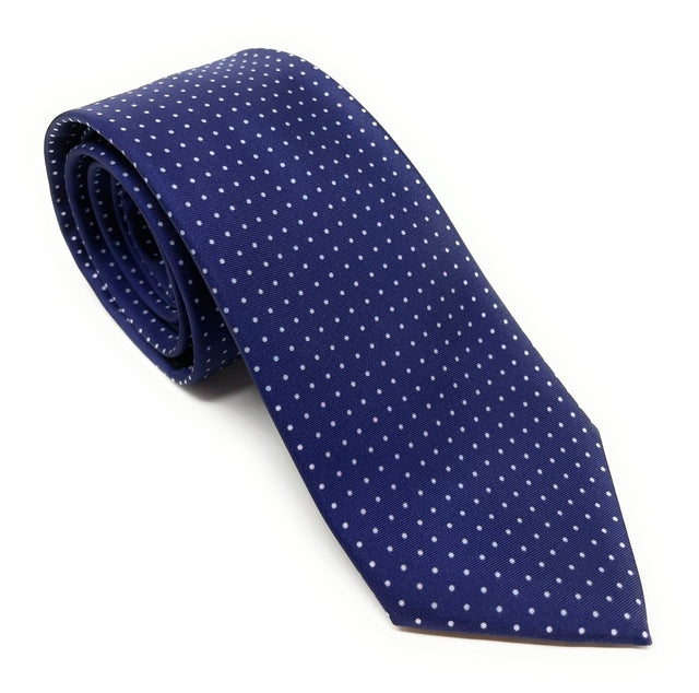 Recycled Plastic Italian Printed Micro Polka Dot Blue Tie - Wilmok