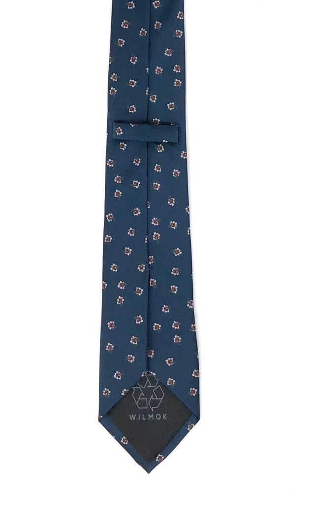 Recycled Plastic Italian Printed Navy Blue Flower Tie - Wilmok