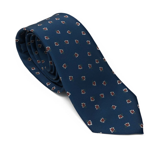 Recycled Plastic Italian Printed Navy Blue Flower Tie - Wilmok