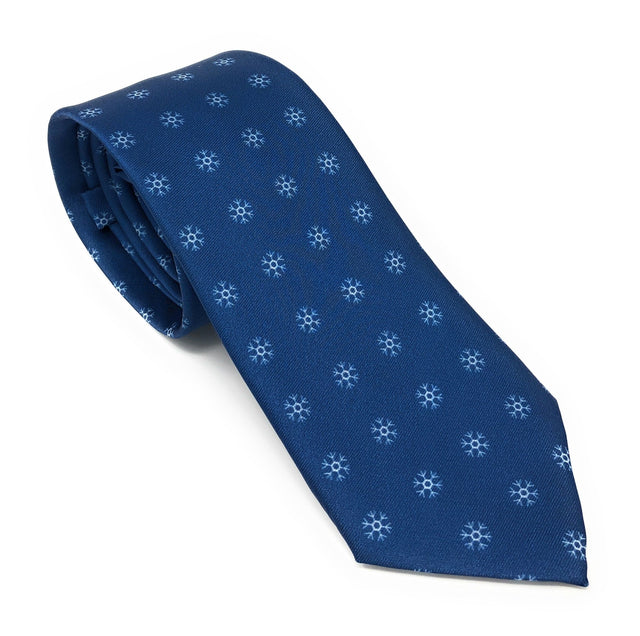 Recycled Plastic Italian Printed Snow Flakes Blue Tie - Wilmok