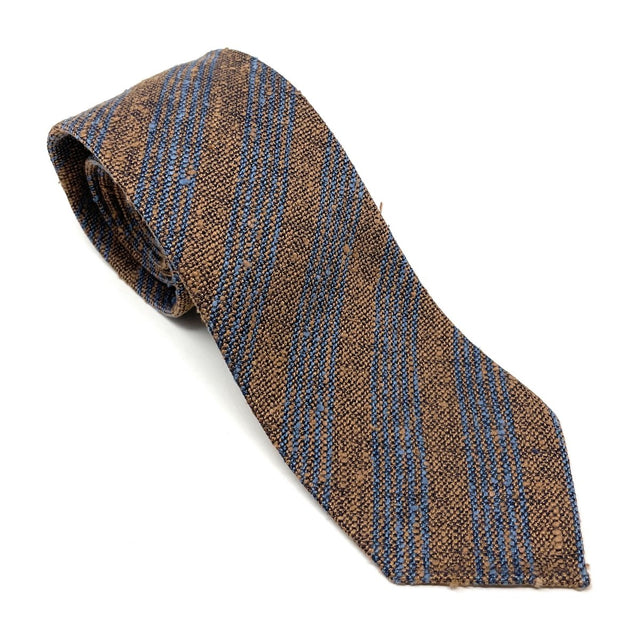 Regimental Multi Stripe Shantung Tie - Beige & Light Blue - Wilmok