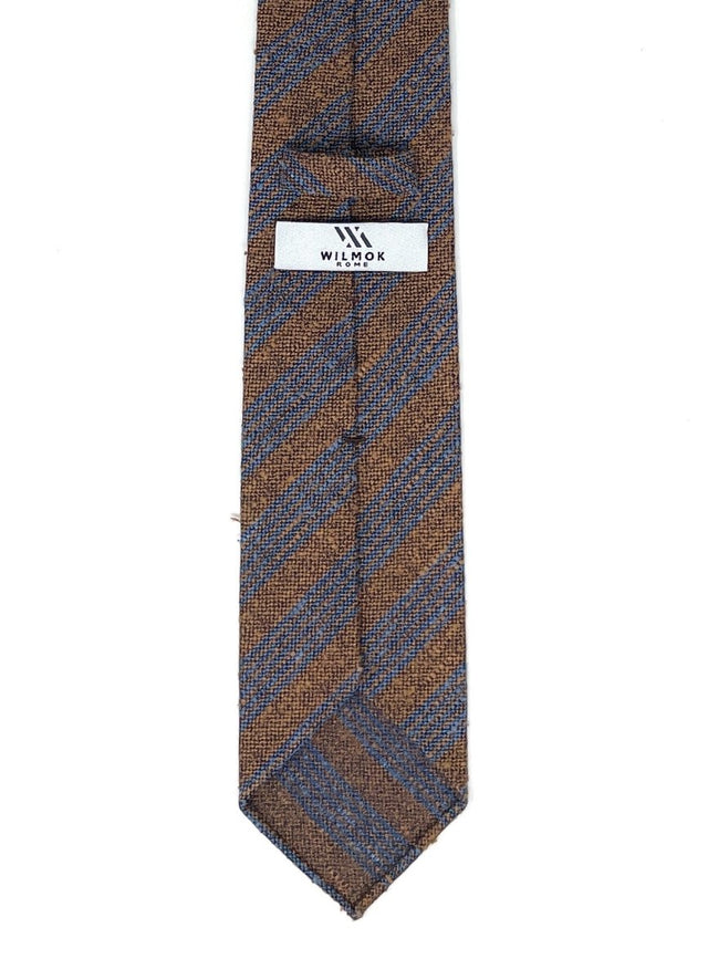 Regimental Multi Stripe Shantung Tie - Beige & Light Blue - Wilmok