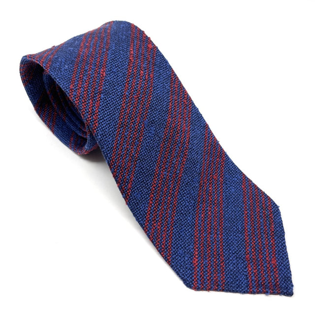 Regimental Multi Stripe Shantung Tie - Blue & Red - Wilmok