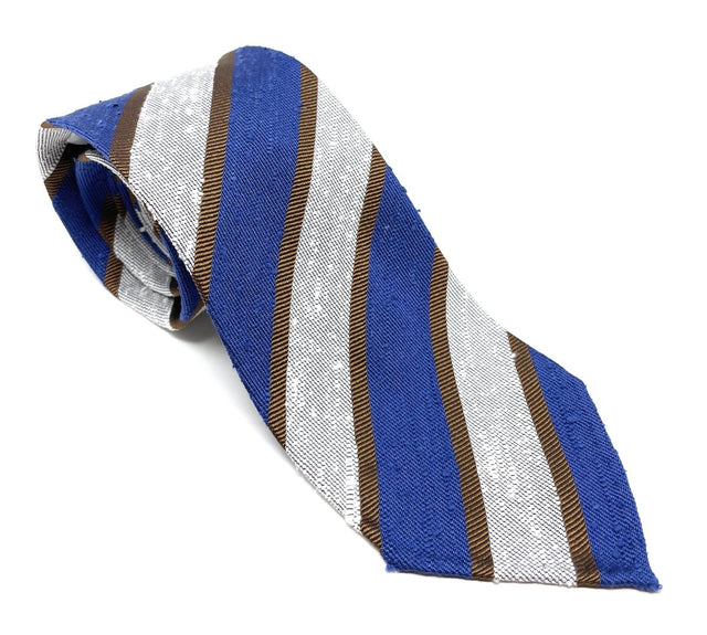 Regimental Shantung Tie - Blue and White with Copper Stripes - Wilmok