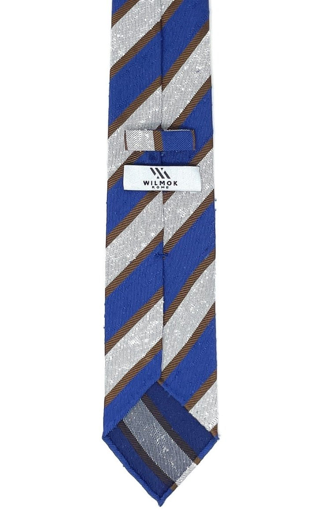 Regimental Shantung Tie - Blue and White with Copper Stripes - Wilmok