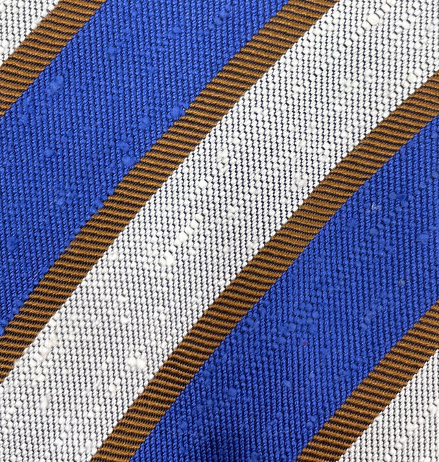Regimental Shantung Tie - Blue and White with Copper Stripes - Wilmok