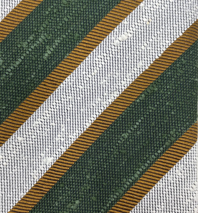 Regimental Shantung Tie - Green and White with Gold Stripes - Wilmok