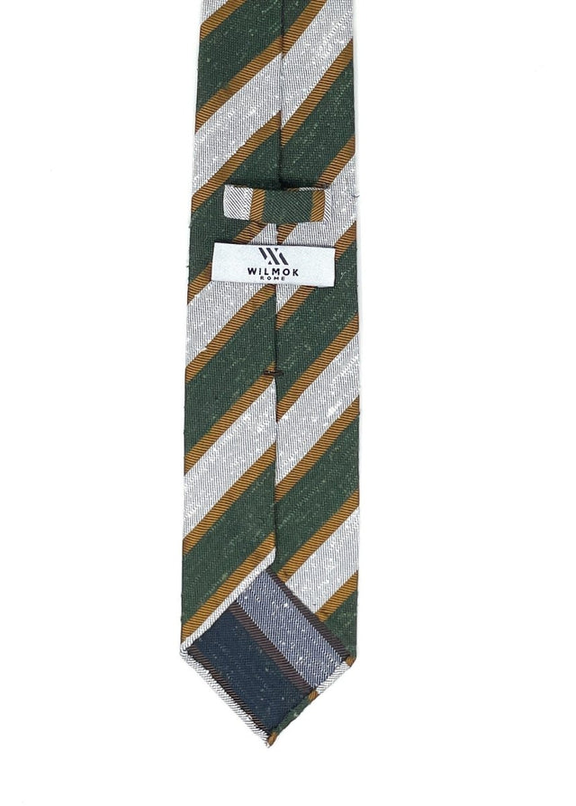 Regimental Shantung Tie - Green and White with Gold Stripes - Wilmok