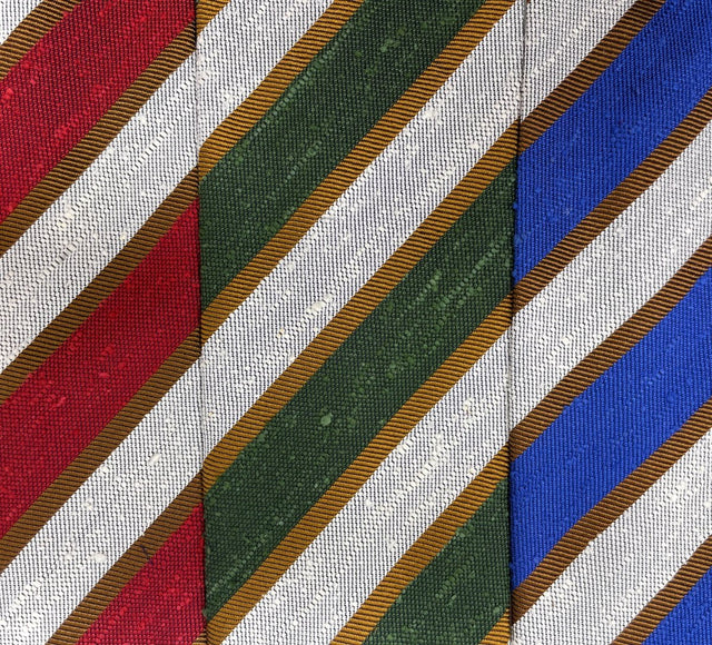 Regimental Shantung Tie - Green and White with Gold Stripes - Wilmok