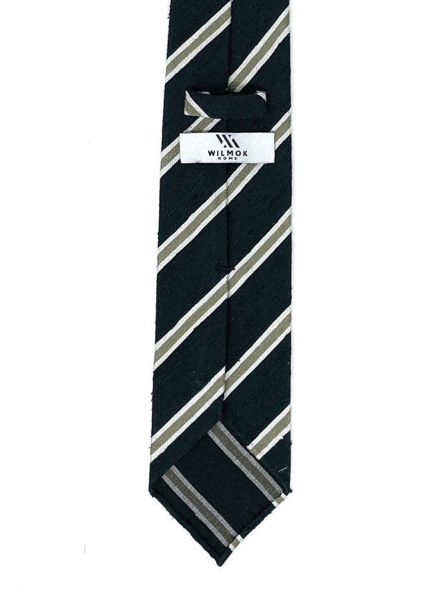 Regimental Shantung Tie - Green with Gold Stripes - Wilmok