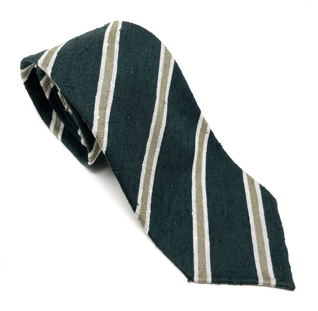 Regimental Shantung Tie - Green with Gold Stripes - Wilmok