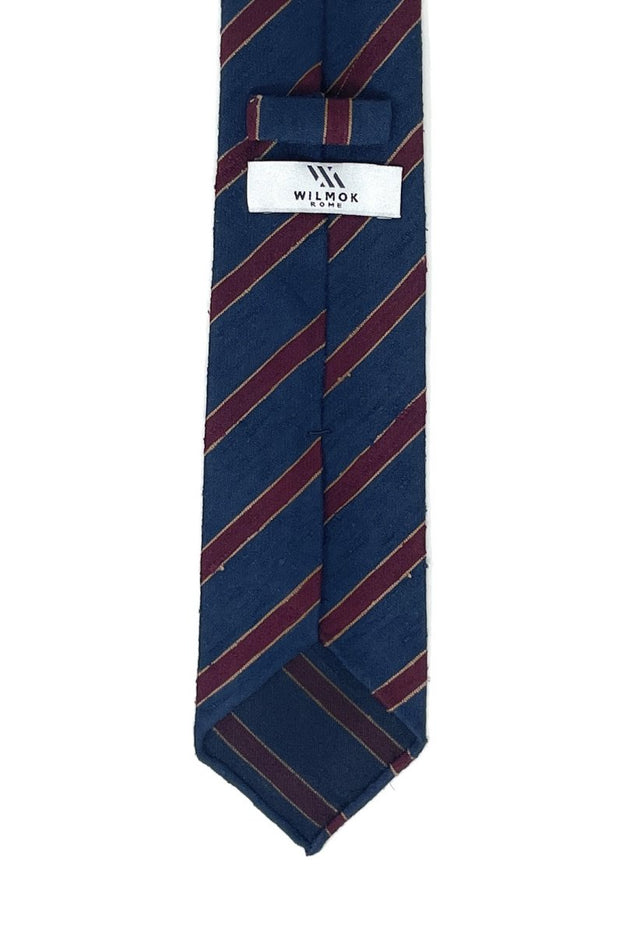 Regimental Shantung Tie - Navy with Burgundy & Yellow Stripes - Wilmok