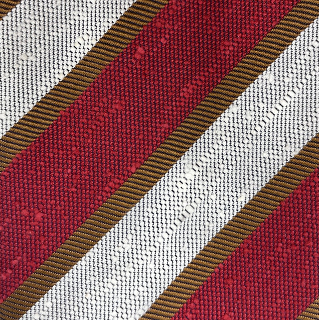 Navy, Red & White Striped Shantung Silk Tie