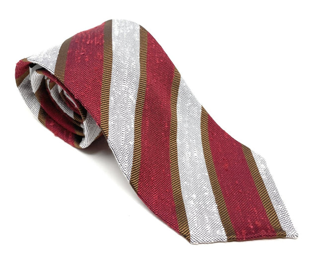 Regimental Shantung Tie - Red and White with Copper Stripes - Wilmok