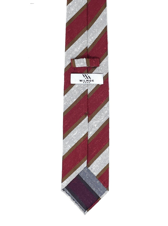 Regimental Shantung Tie - Red and White with Copper Stripes - Wilmok