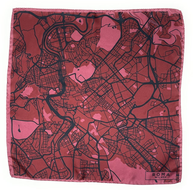 ROMA Map Hand-Rolled Silk Pocket Square - Wilmok