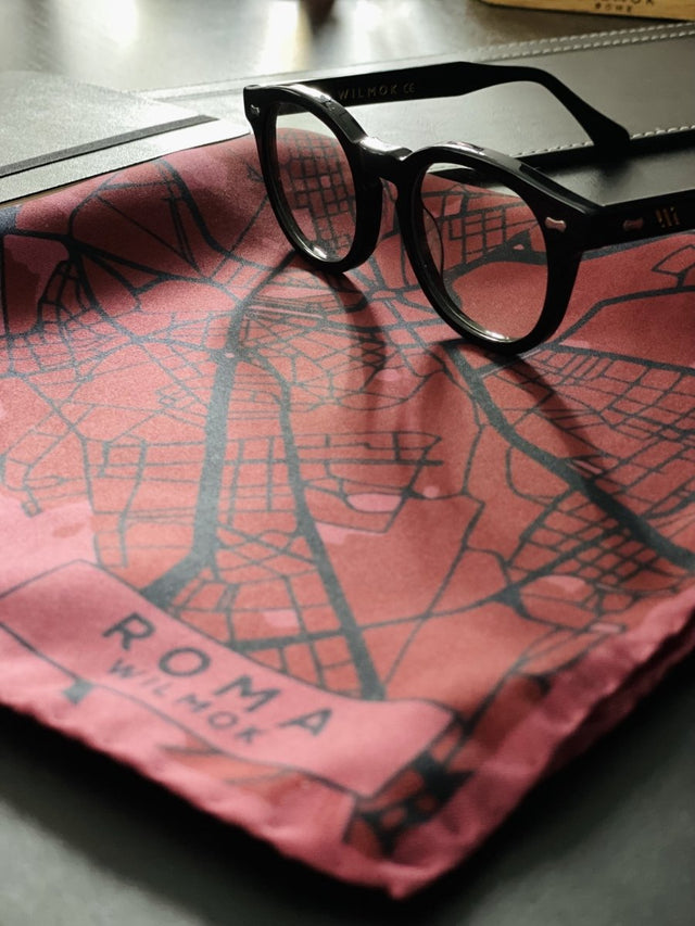 ROMA Map Hand-Rolled Silk Pocket Square - Wilmok