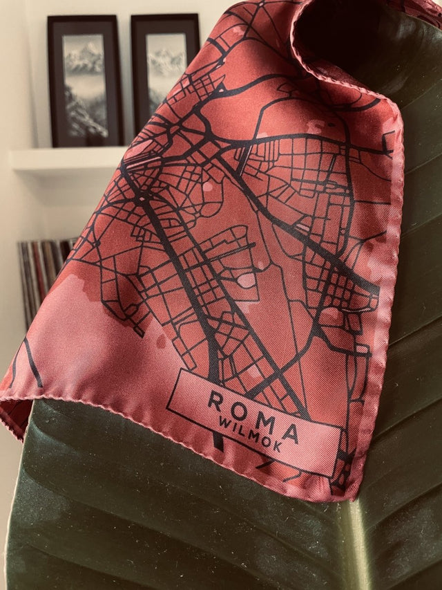 ROMA Map Hand-Rolled Silk Pocket Square - Wilmok
