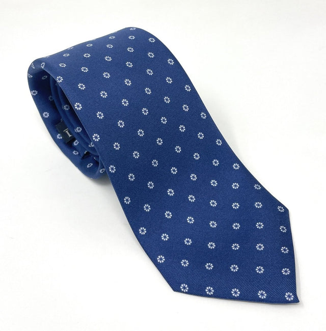 Seven Fold Blue Tie with Micro Flowers - Wilmok