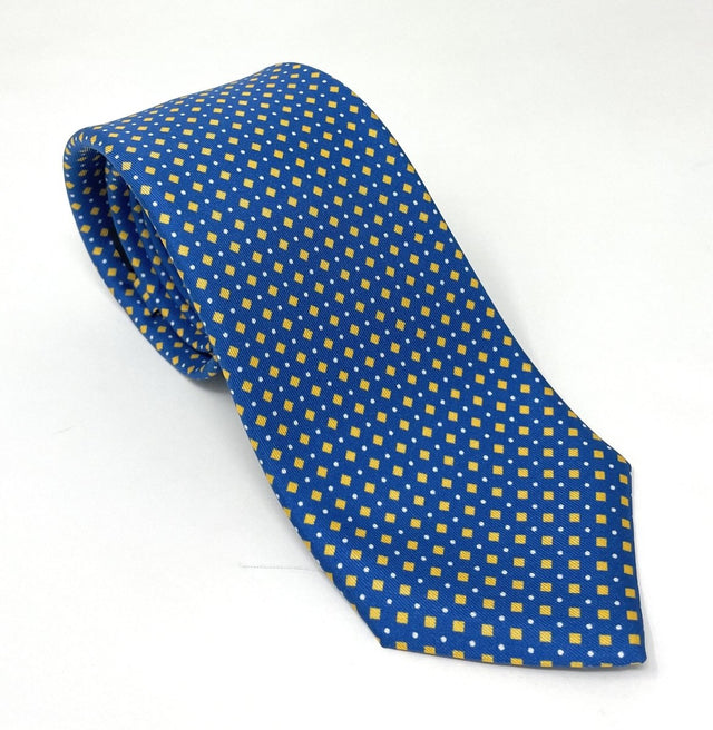 Seven Fold Tie - Blue with Yellow Diamonds - Wilmok