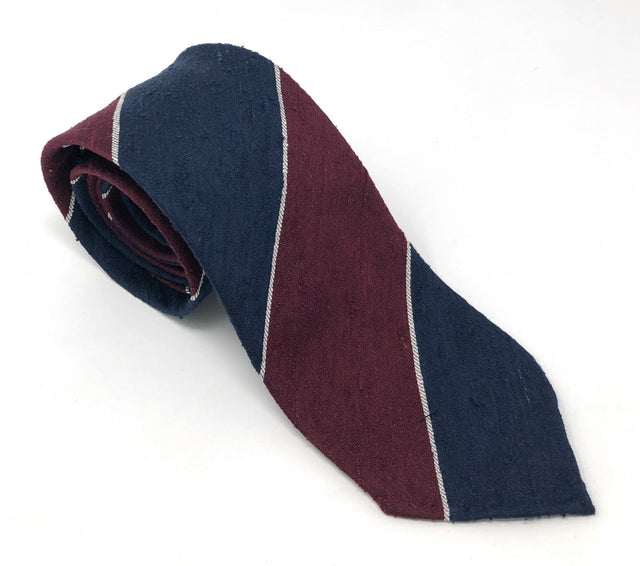 Shantung Untipped Block Striped Navy Maroon Tie - Wilmok