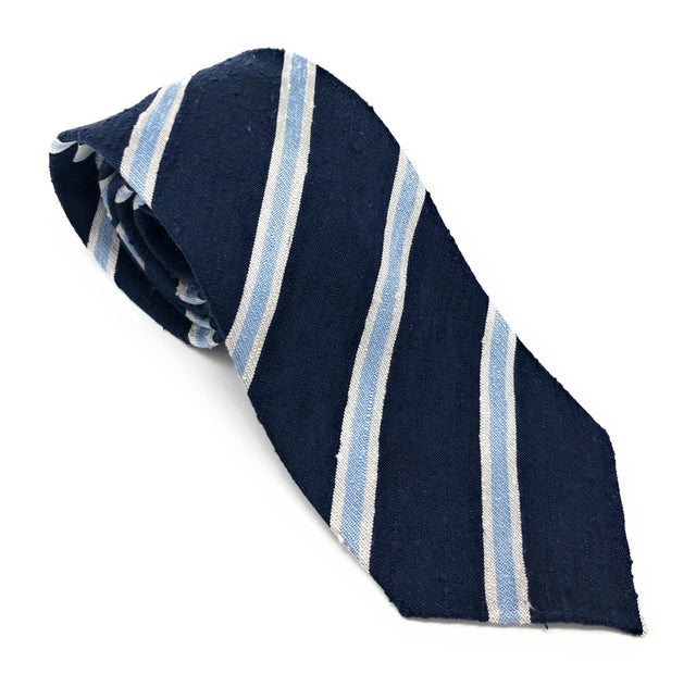Shantung Untipped Blue Mix Striped Tie - Wilmok