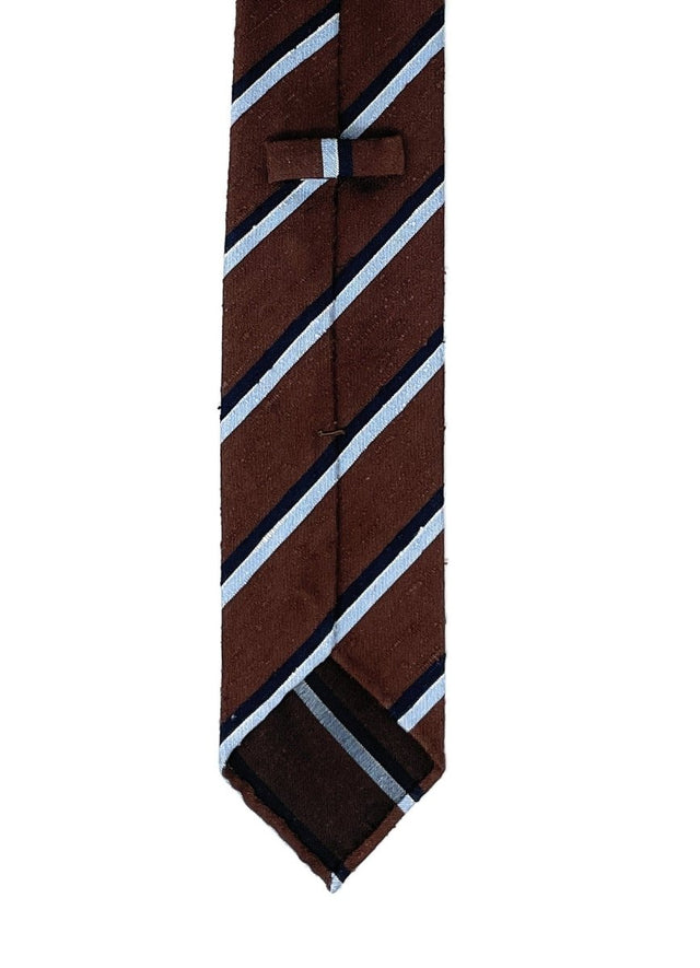 Shantung Untipped Brown Blue Mix Striped Tie - Wilmok