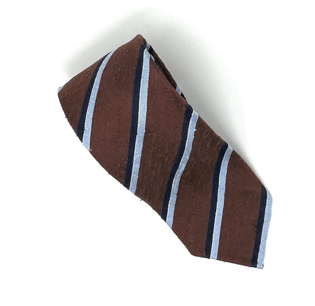 Shantung Untipped Brown Blue Mix Striped Tie - Wilmok