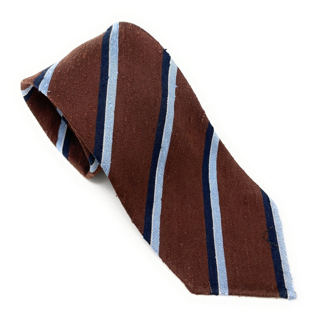 Shantung Untipped Brown Blue Mix Striped Tie - Wilmok