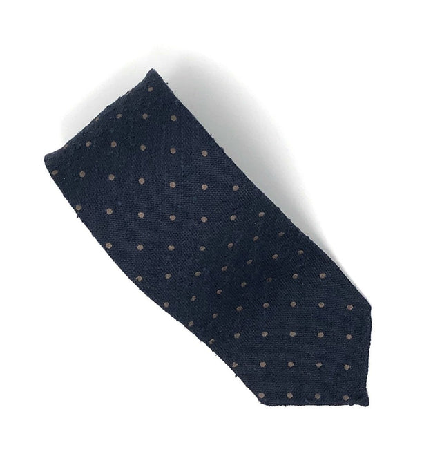 Shantung Untipped Brown Polka Dot Navy Blue Tie - Wilmok