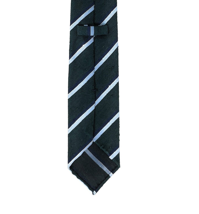 Shantung Untipped Green Blue Mix Striped Tie - Wilmok