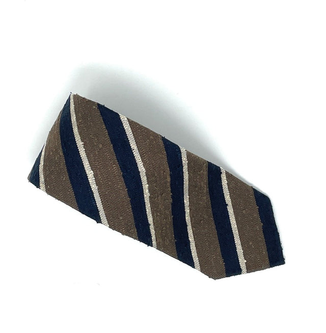 Shantung Untipped Green Blue Mix Striped Tie - Wilmok