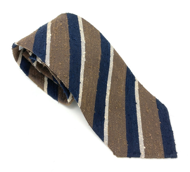 Shantung Untipped Green Blue Mix Striped Tie - Wilmok