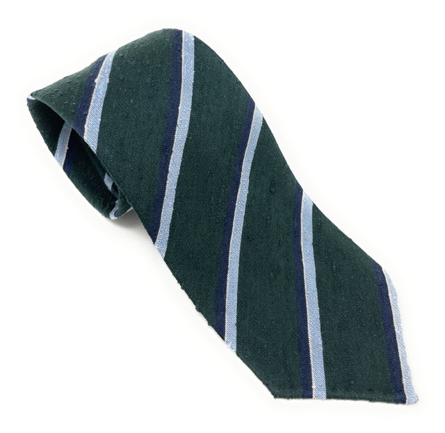 Shantung Untipped Green Blue Mix Striped Tie - Wilmok