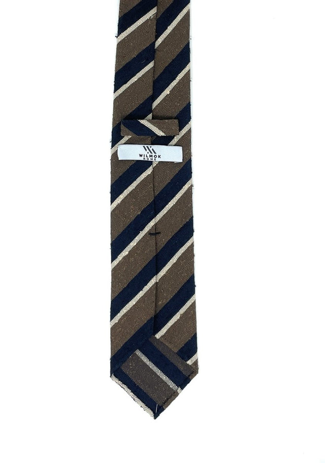 Shantung Untipped Green Blue Mix Striped Tie - Wilmok
