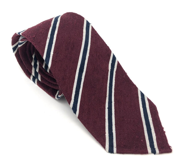 Shantung Untipped Luxury Hand-Rolled Wine Navy Tie - Wilmok