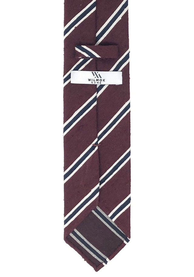 Shantung Untipped Luxury Hand-Rolled Wine Navy Tie - Wilmok
