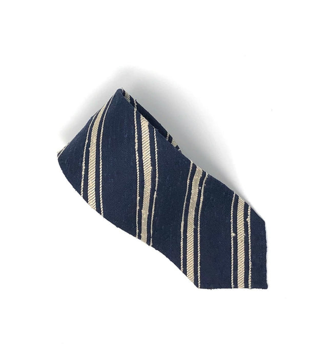 Shantung Untipped Multi Striped Navy White Tie - Wilmok