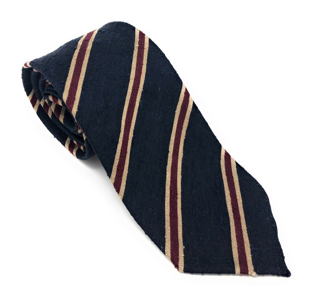 Shantung Untipped Navy Burgundy Striped Tie - Wilmok