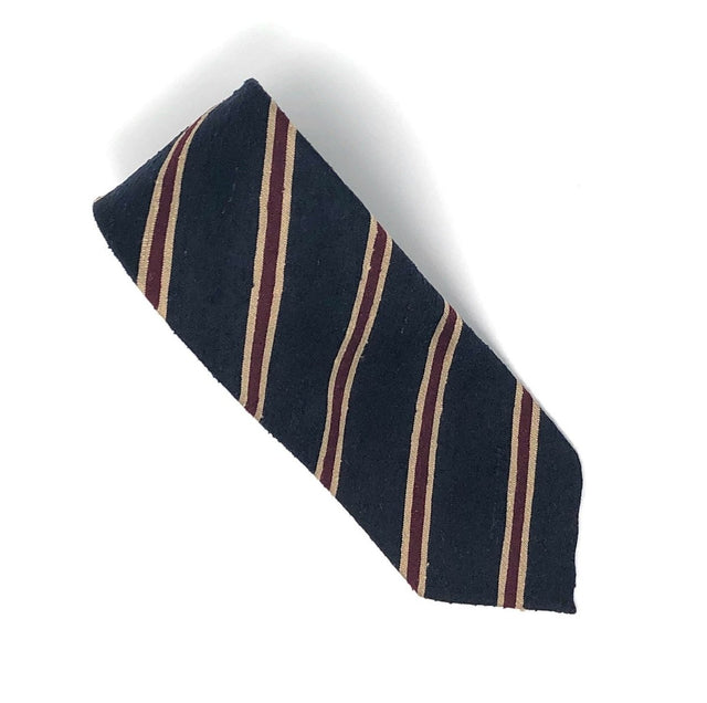 Shantung Untipped Navy Burgundy Striped Tie - Wilmok