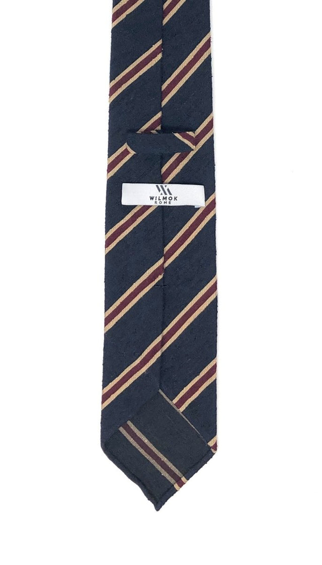 Shantung Untipped Navy Burgundy Striped Tie - Wilmok