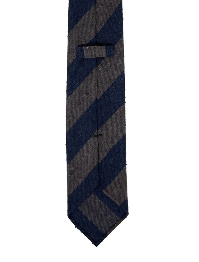 Shantung Untipped Striped Navy Brown Tie - Wilmok