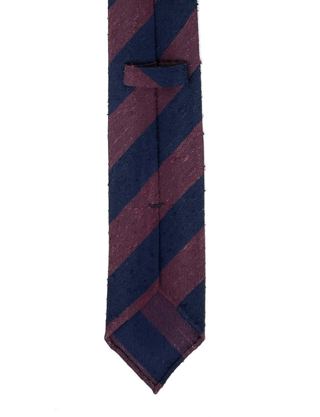 Shantung Untipped Striped Navy Maroon Tie - Wilmok